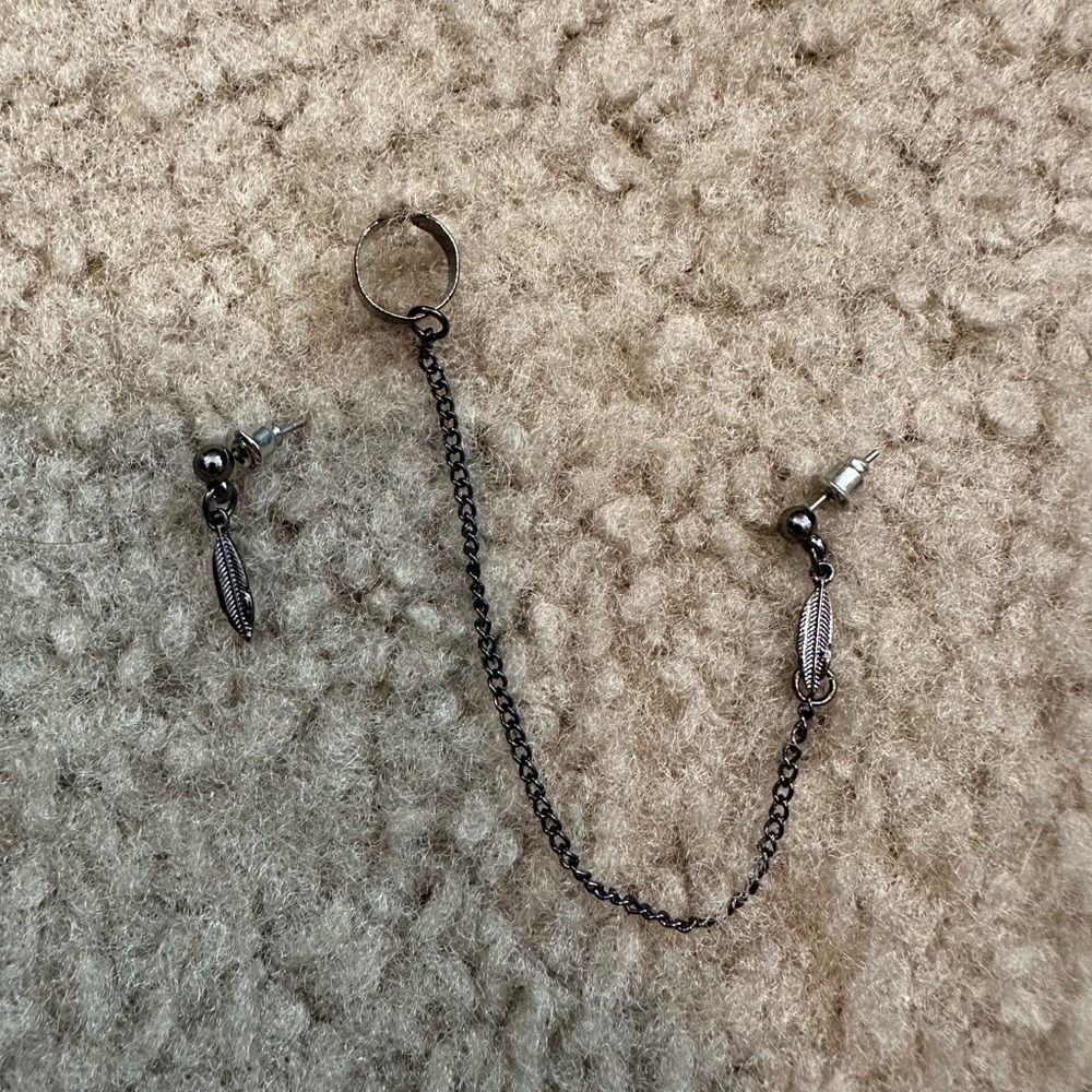Feather ear crawler earrings